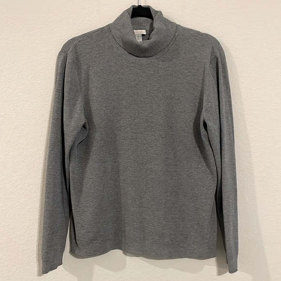 Chico's Women’s Turtleneck Sweater Large Grey Silk Blend Ashlan Basic Classic - Picture 1 of 13
